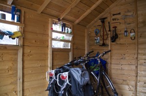 Bike shed with tools and spares